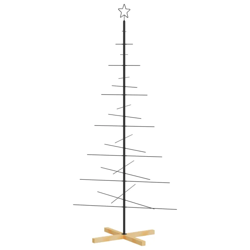 Metalinė Kalėdų eglutė su mediniu pagrindu, juoda, 180cm
