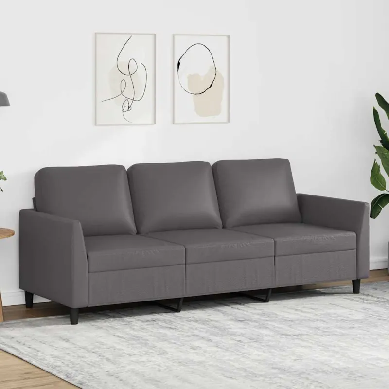 Trivietė sofa, pilkos spalvos, 180cm, dirbtinė oda