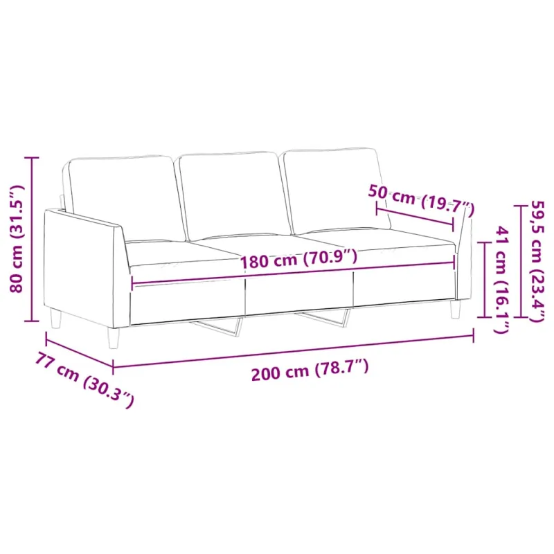 Trivietė sofa, pilkos spalvos, 180cm, dirbtinė oda