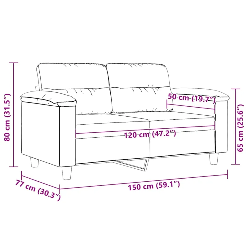Dvivietė sofa, smėlio spalvos, 120cm, mikropluošto audinys
