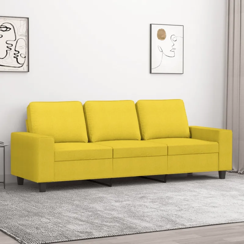 Trivietė sofa, šviesiai geltonos spalvos, 180cm, audinys