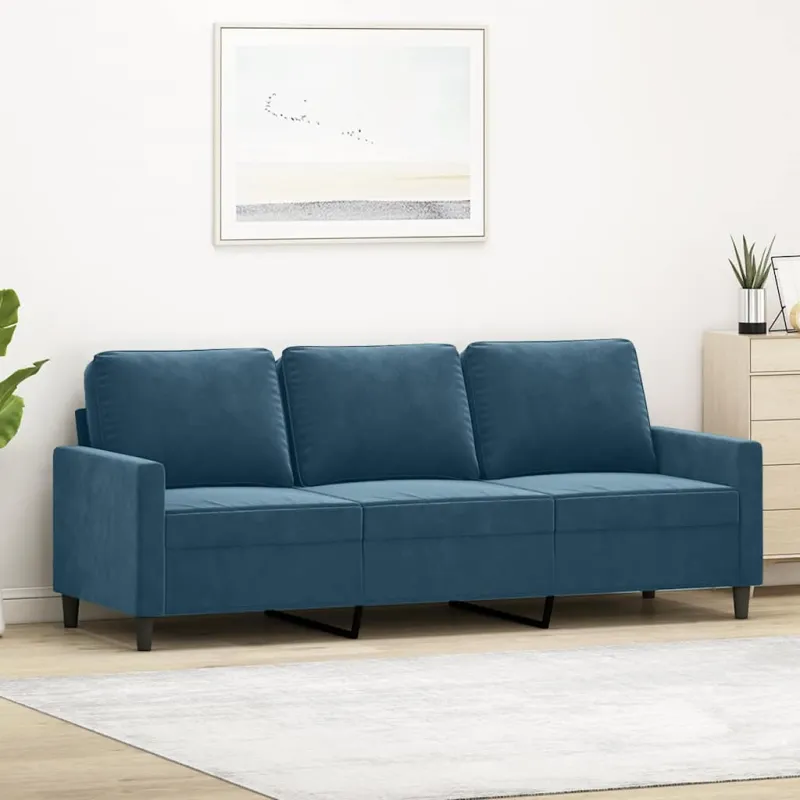 Trivietė sofa, mėlynos spalvos, 180cm, aksomas