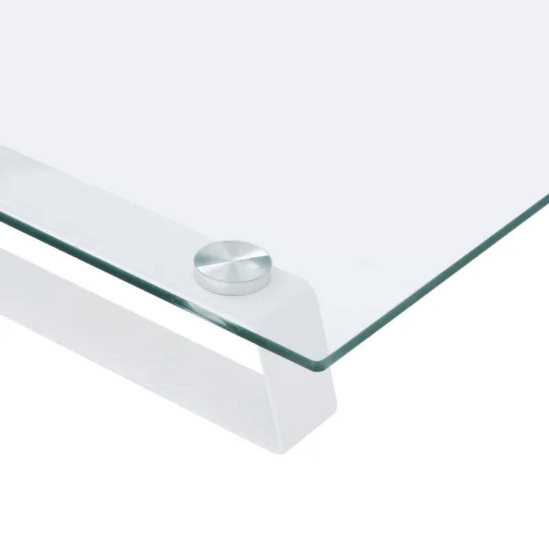 Monitoriaus stovas, baltas, 80x20x8cm, stiklas ir metalas