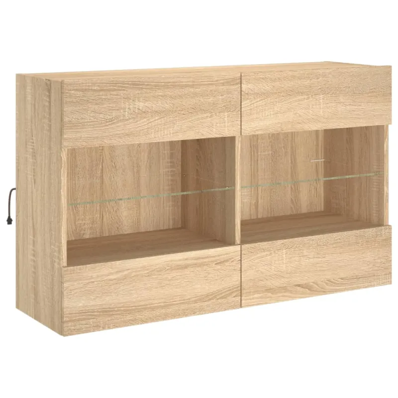 Sieninė TV spintelė su LED lemputėmis, ąžuolo, 98,5x30x60,5cm
