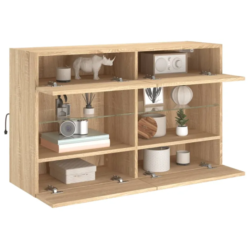 Sieninė TV spintelė su LED lemputėmis, ąžuolo, 98,5x30x60,5cm