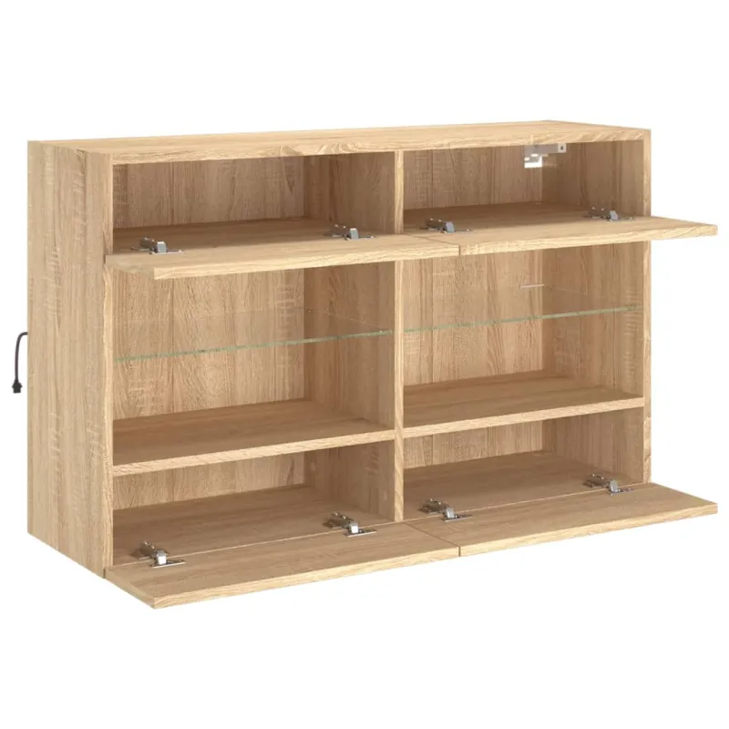 Sieninė TV spintelė su LED lemputėmis, ąžuolo, 98,5x30x60,5cm