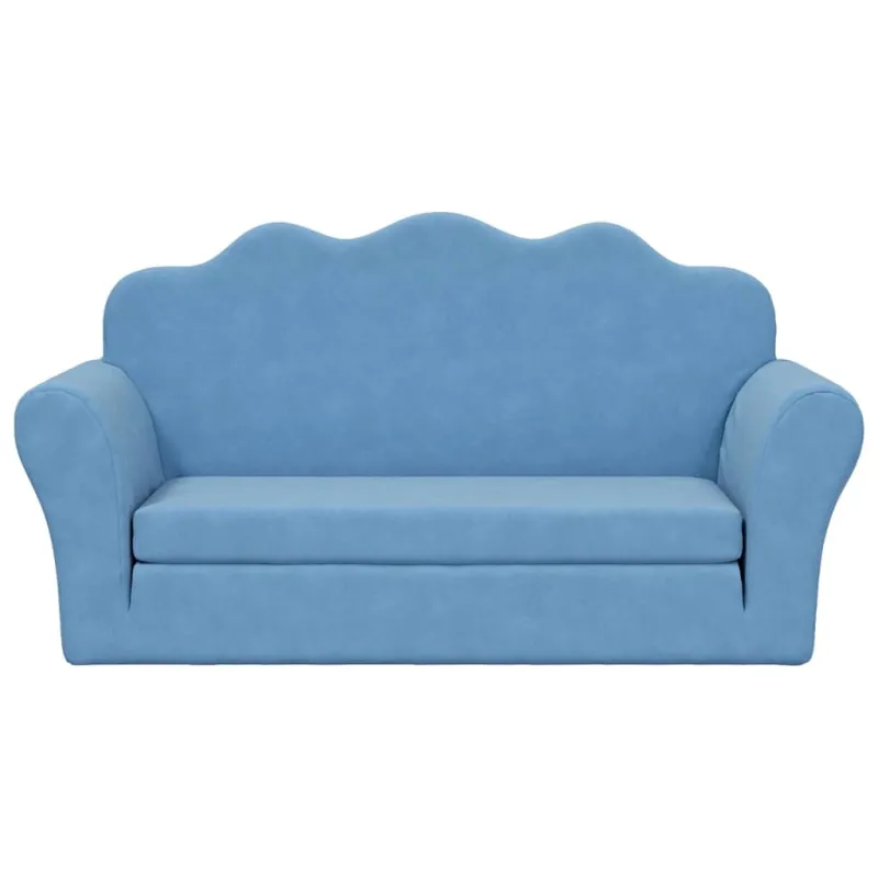 Vaikiška dvivietė sofa-lova, mėlynos spalvos, minkštas pliušas
