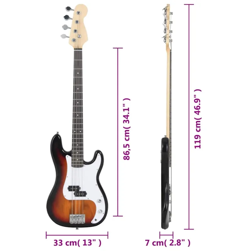 Elektrinė bosinė gitara pradedantiesiems, ruda/balta, 4/4 46"