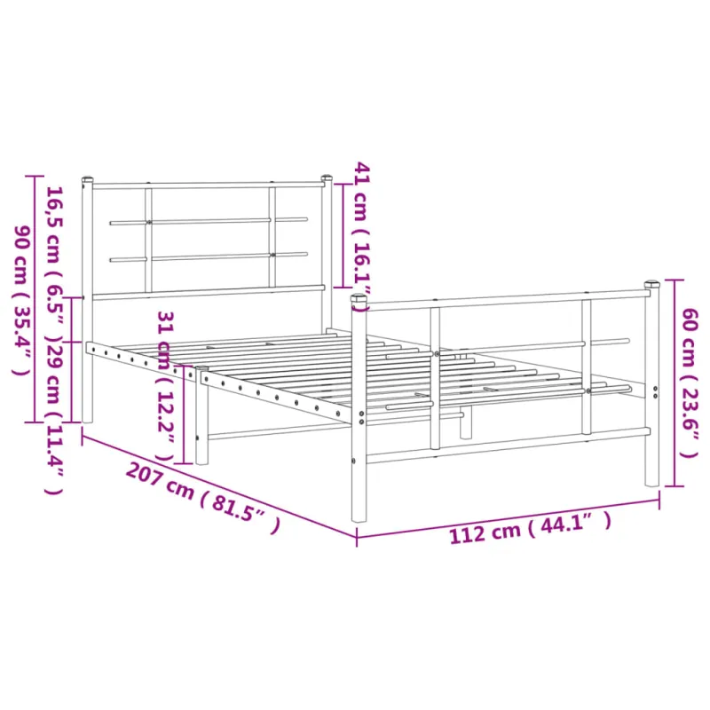 Lovos rėmas su galvūgaliu/kojūgaliu, baltas, 107x203cm, metalas
