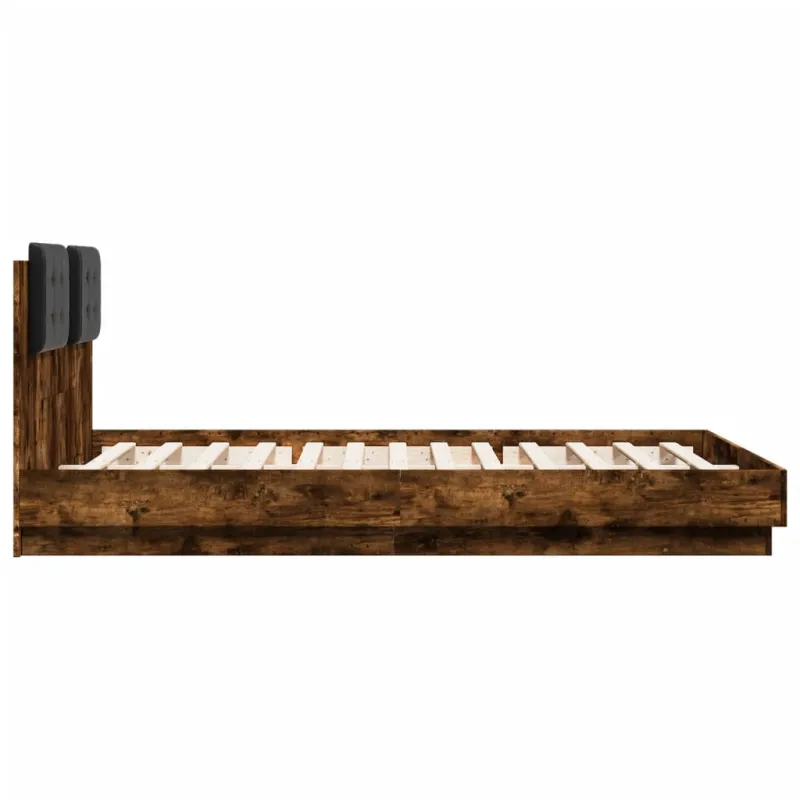 Lovos rėmas su galvūgaliu ir LED, dūminio ąžuolo, 120x200cm