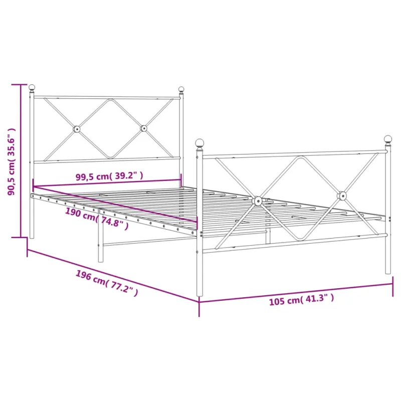 Lovos rėmas su galvūgaliu/kojūgaliu, juodas, 100x190cm, metalas
