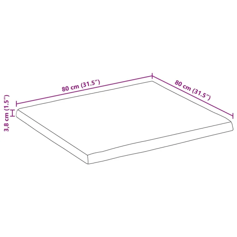 Stalviršis, 80x80x3,8cm, akacijos masyvas, su gyvu kraštu