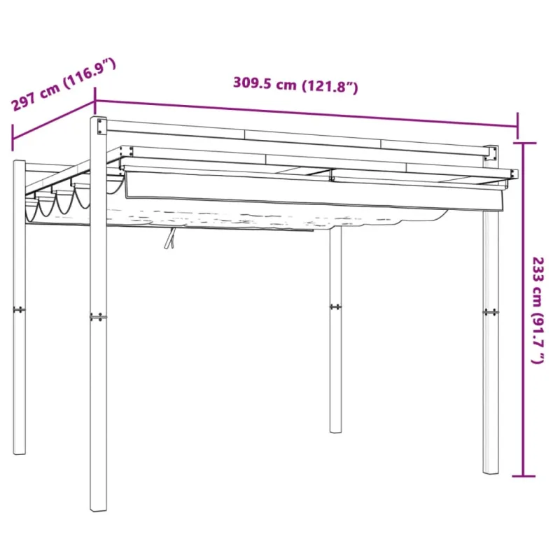Sodo pavėsinė su ištraukiamu stogu, kreminės, 3x3m, aliuminis