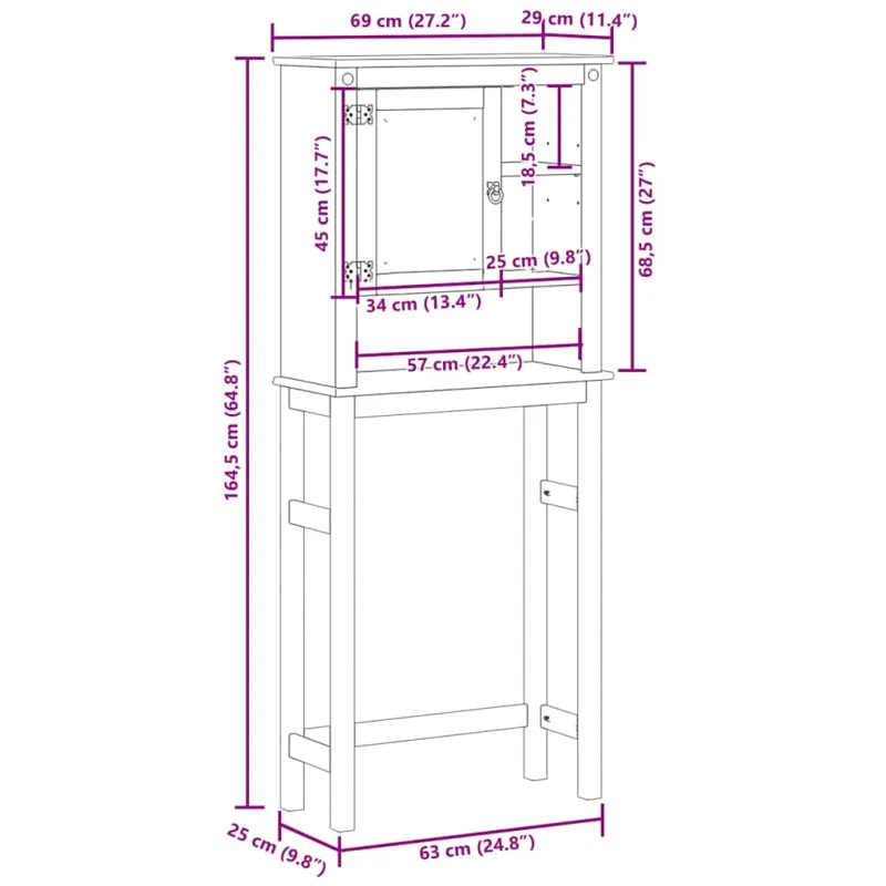 Vonios skalbimo mašinos spintelė Corona, pušies masyvas