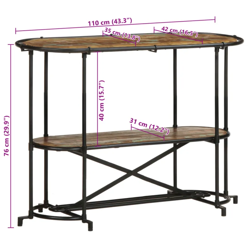 Konsolinis staliukas, 110x42x76cm, perdirbtos medienos masyvas