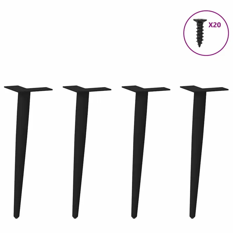 Kavos staliuko kojelės, kūginės, 4 vnt., juodos, 42-43 cm, plienas