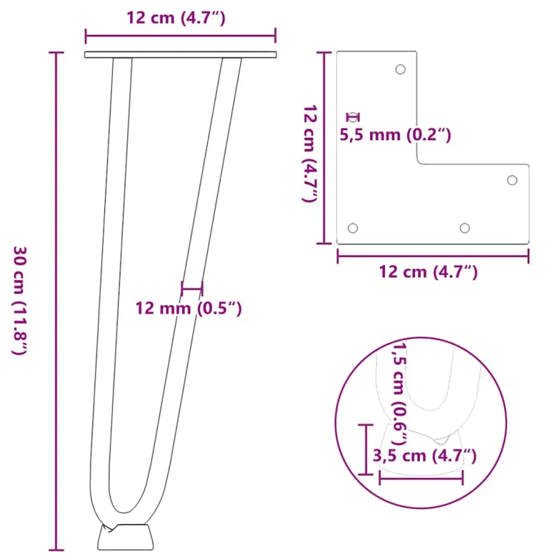 Kavos staliuko kojelės, 4 vnt., baltos, 30 cm, plienas, segtukai