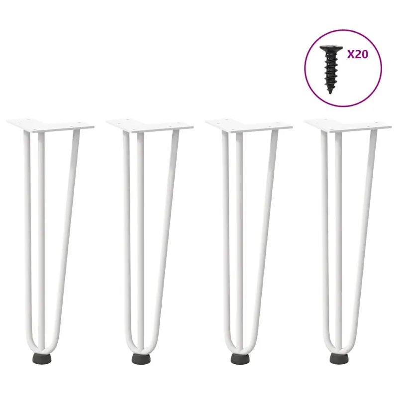 Kavos staliuko kojelės, 4 vnt., baltos, 42 cm, plienas, segtukai