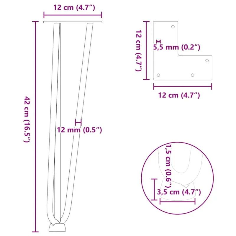 Kavos staliuko kojelės, 4 vnt., baltos, 42 cm, plienas, segtukai