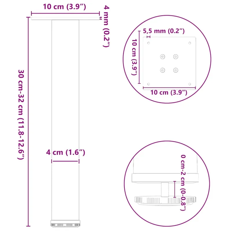 Kavos staliuko kojelės, 4 vnt., juodos, 30-32 cm, plienas