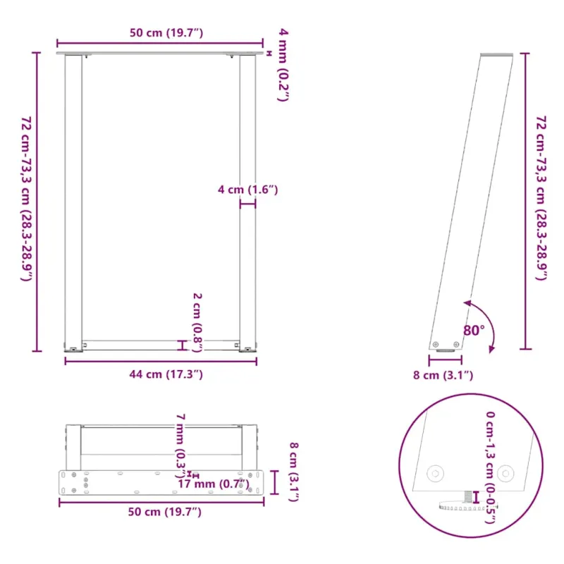 Valgomojo stalo kojelės, 2 vnt., baltos, 50x(72-73) cm, plienas, U formos