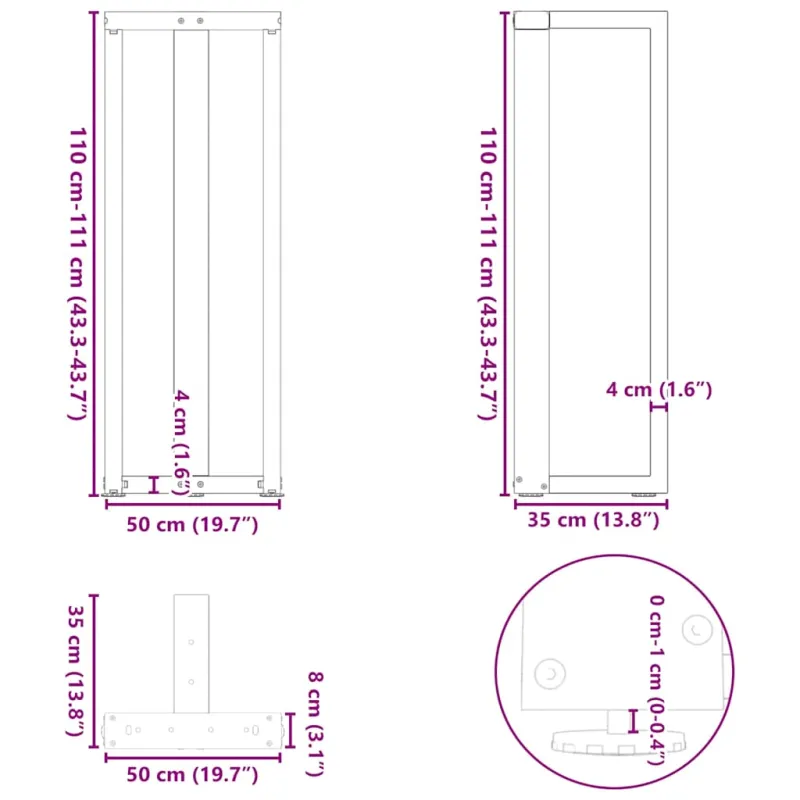 Baro stalo kojos, T formos, 2 vnt., antracito spalvos, 50x35x(110-111) cm, plienas