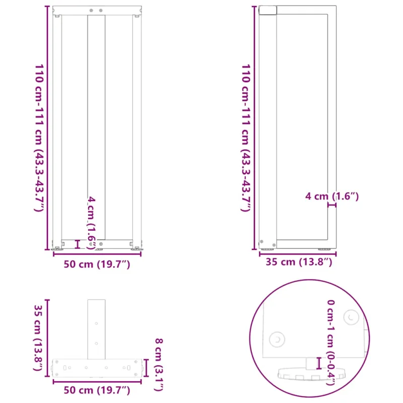 Baro stalo kojos, T formos, 2 vnt., juodos, 50x35x(110-111) cm, plienas