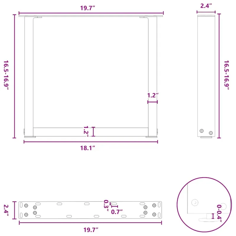 Kavos staliuko kojelės, 2 vnt., juodos, 50x(42-43) cm, plienas, U formos