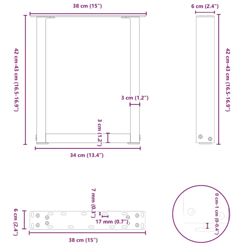 Kavos staliuko kojelės, 2 vnt., antracito spalvos, 38x(42-43) cm, plienas