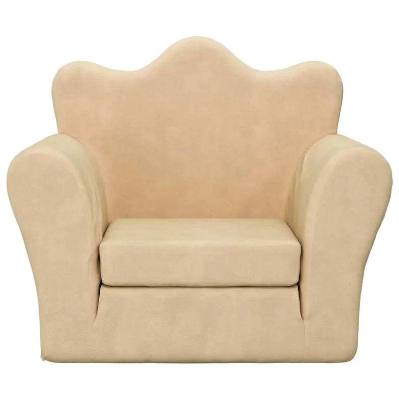 Vaikiška sofa-lova, kreminės spalvos, minkštas pliušas