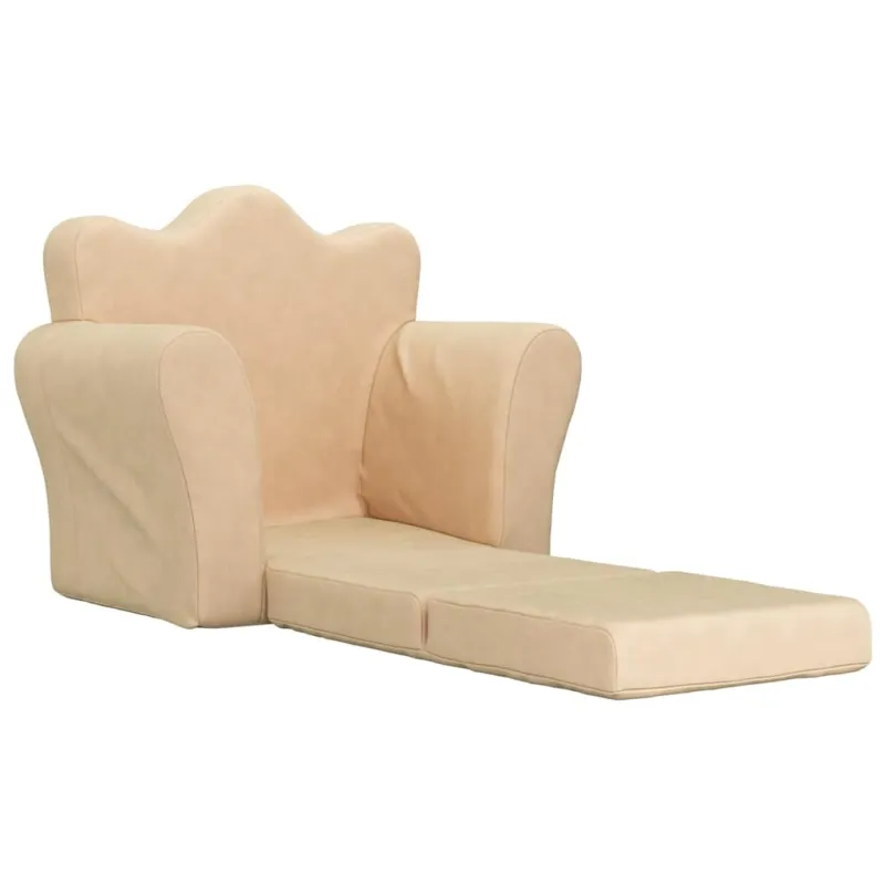 Vaikiška sofa-lova, kreminės spalvos, minkštas pliušas