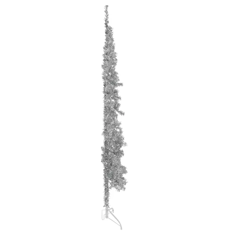 Siaura dirbtinė pusinė Kalėdų eglutė su stovu, sidabrinė, 240cm