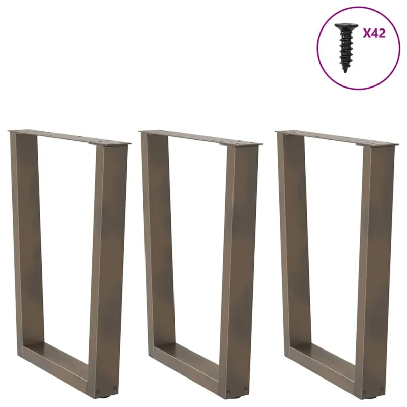 Valgomojo stalo kojelės, V formos, 3 vnt., natūralus plienas, 70x(72-73,3) cm, plienas
