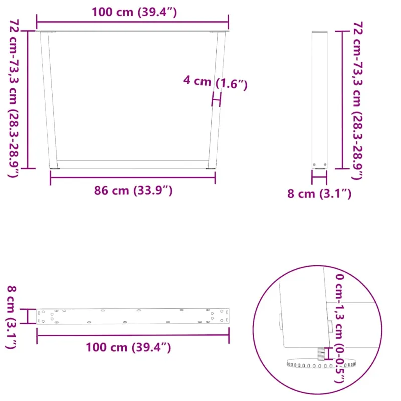 Valgomojo stalo kojelės, V formos, 3 vnt., natūralus plienas, 100 x (72-73,3) cm, plienas