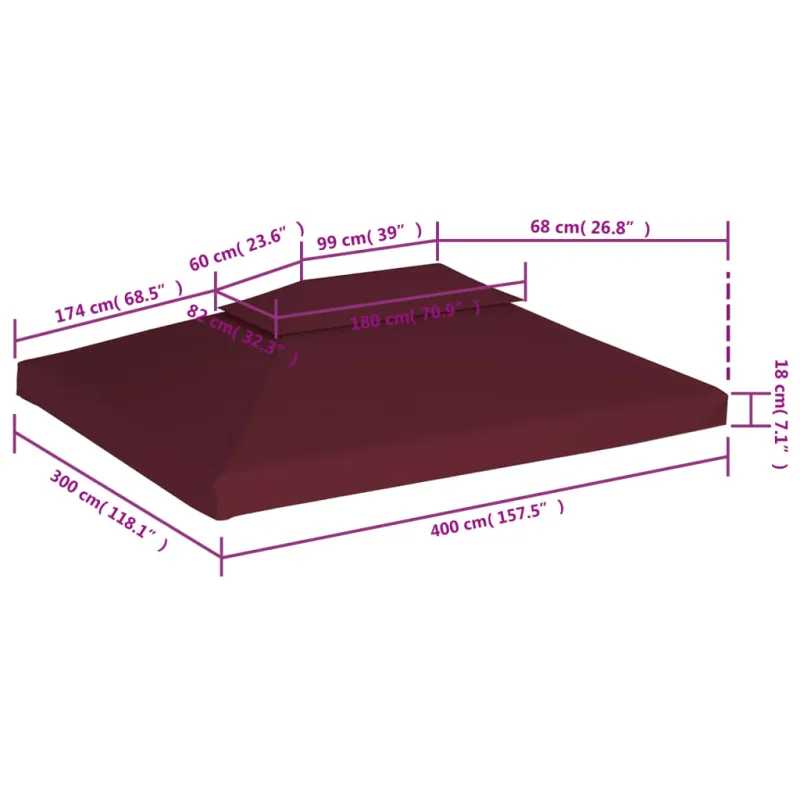 Pavėsinės uždangalas, bordo, 4x3m, 310 g/m²