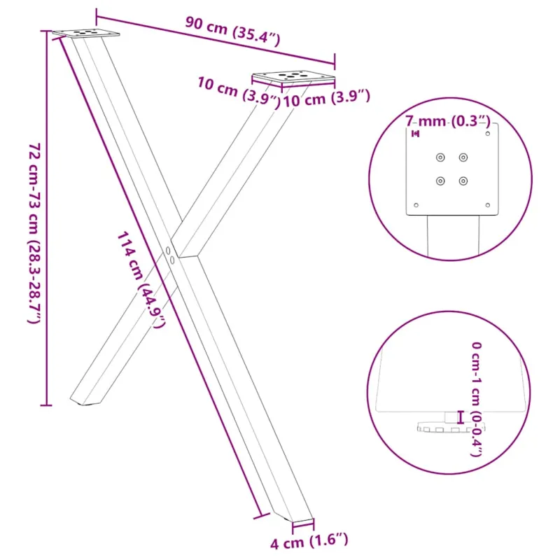 Valgomojo stalo kojos, 2 vnt., baltos, 90x(72-73) cm, plienas, X formos
