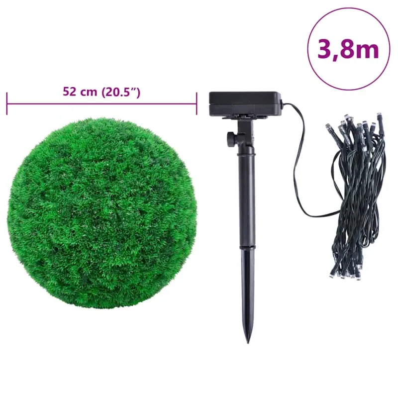 Dirbtiniai buksmedžio krūmai su LED lemputėmis 2vnt. žalia 52cm