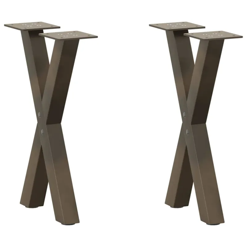 Kavos staliuko kojelės, X formos, 2 vnt., natūralus plienas, 38x(42-43) cm, plienas
