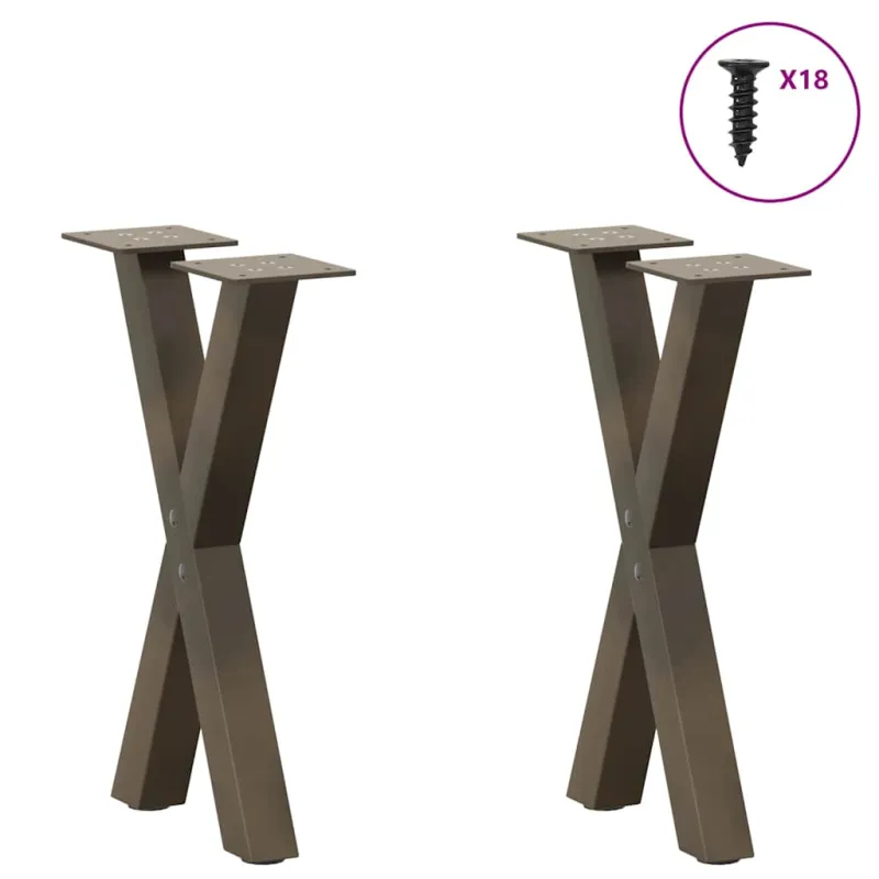 Kavos staliuko kojelės, X formos, 2 vnt., natūralus plienas, 38x(42-43) cm, plienas