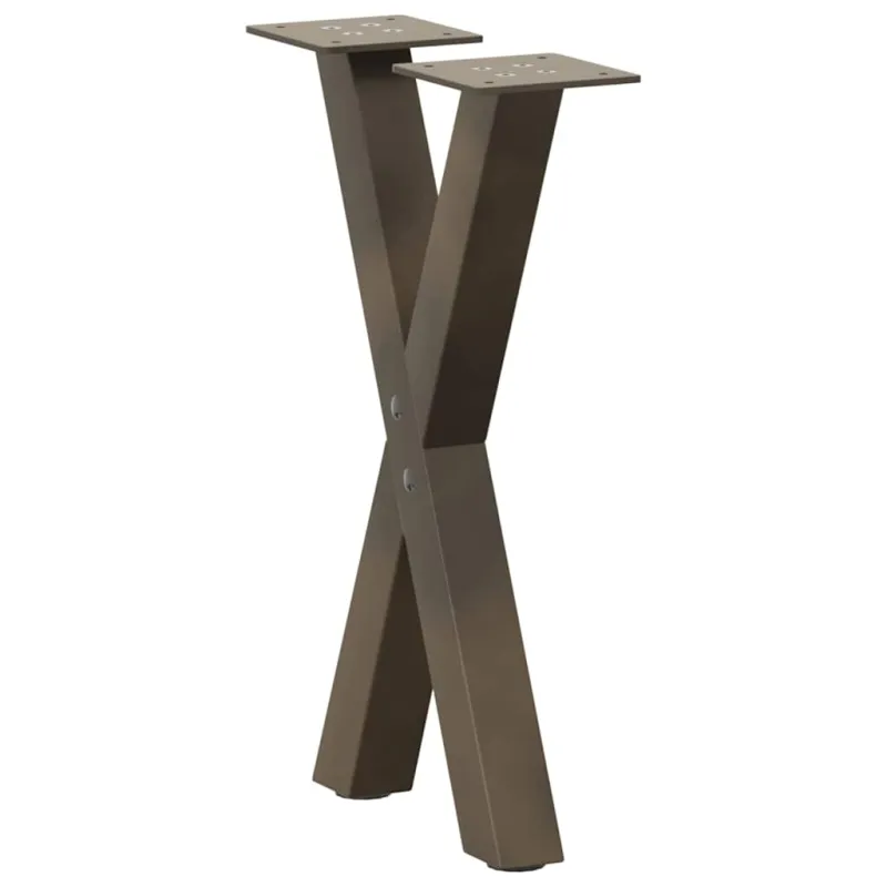 Kavos staliuko kojelės, X formos, 2 vnt., natūralus plienas, 38x(42-43) cm, plienas