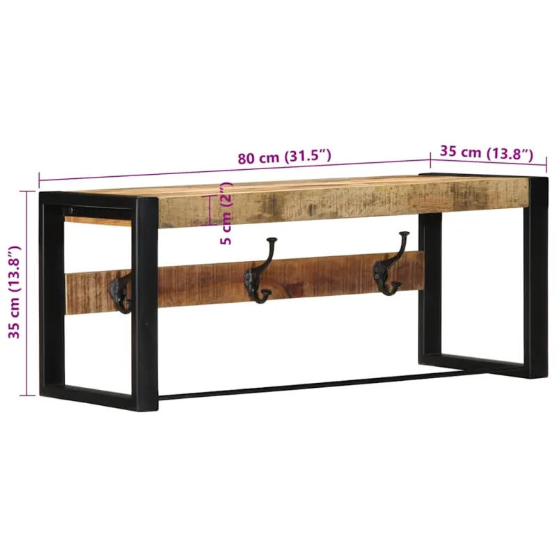 paltų kabykla 80x35x35 cm Tvirtas neapdorotos medienos mangas