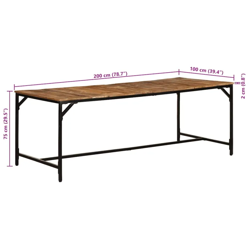 Valgomojo stalas, 200x100x75cm, mango medienos masyvas