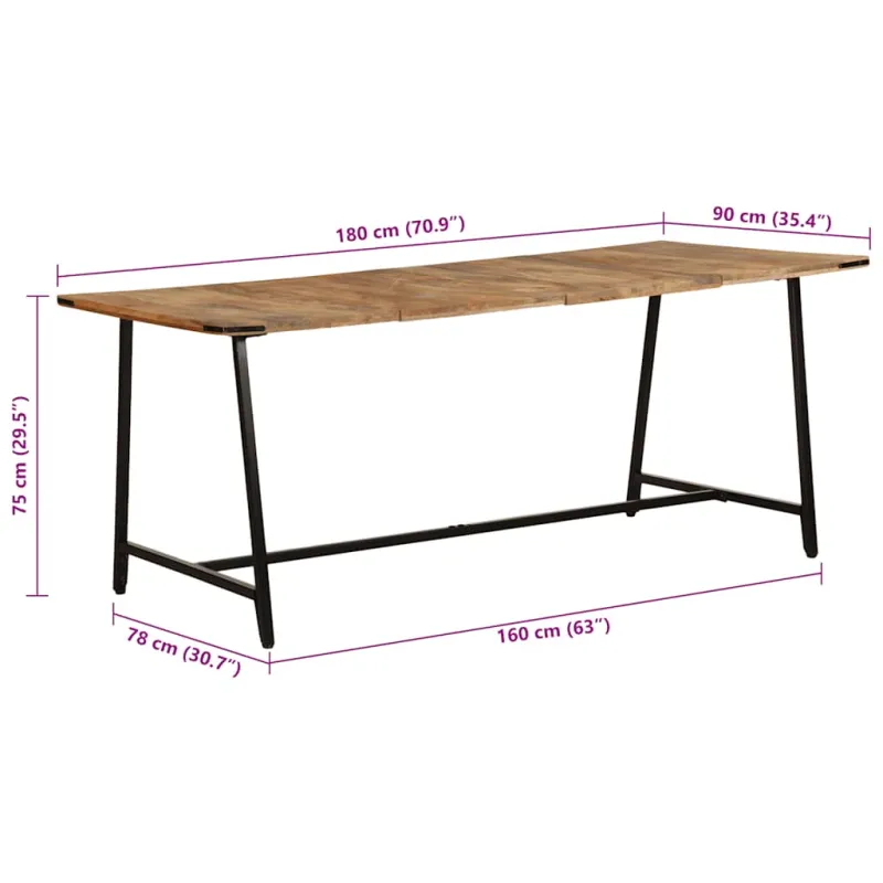 Valgomojo stalas, 180x90x75cm, mango medienos masyvas