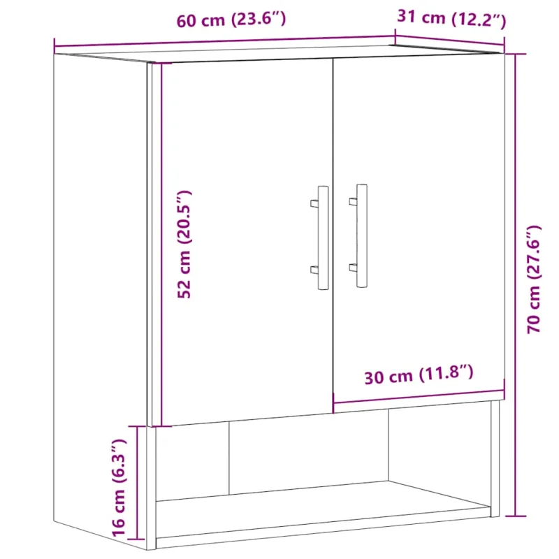 Sieninė Spinta Old Wood 60x31x70 cm Inžinierinė mediena