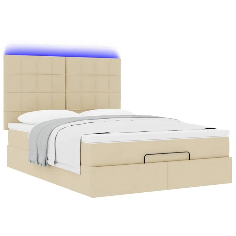 Osmanų lova su čiužiniu ir LED kreminiu 140x190cm audinys