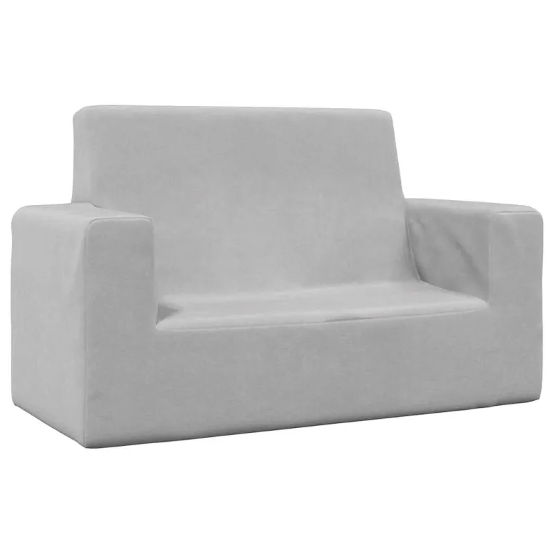 Dvivietė vaikiška sofa, šviesiai pilka, minkštas pliušas