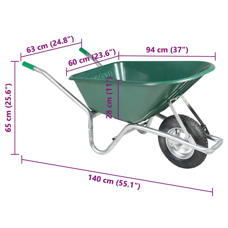 Wheelbarrow Green 90 L 150 kg Cinkuotas plienas ir plastikas