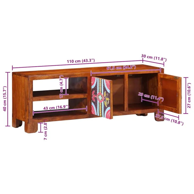 TV Spintelė Daugiaspalvė 110x30x40 Akacijos masyvo