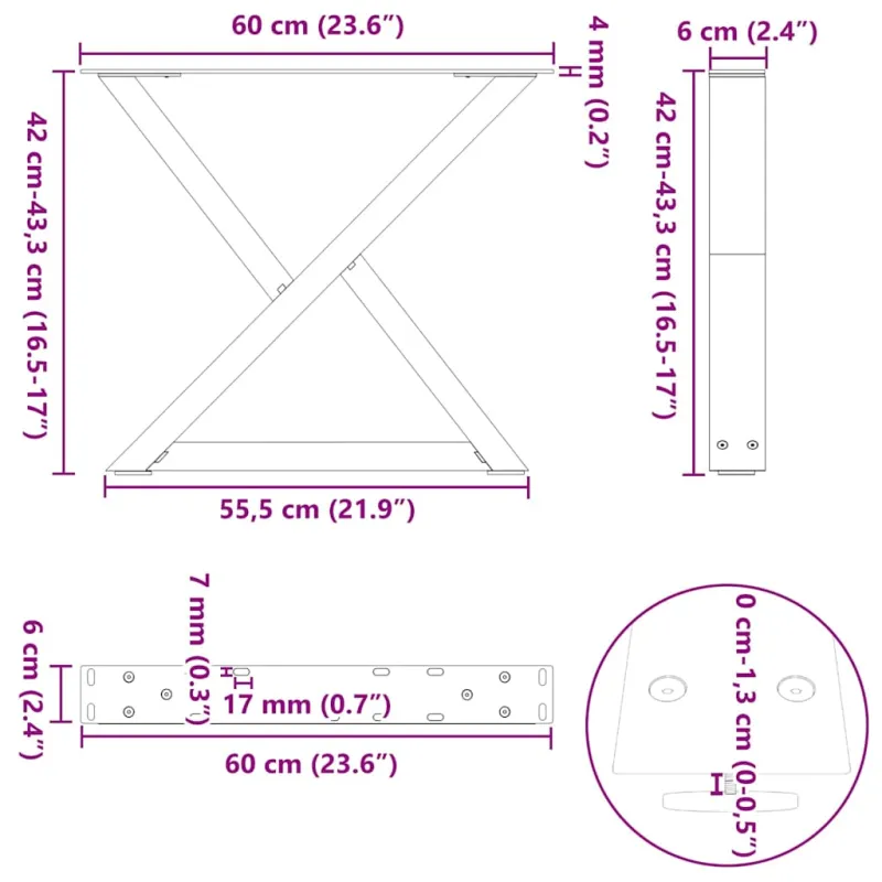 Kavos staliuko kojelės, 2 vnt., natūralus plienas, 60x(42-43,3) cm, plienas