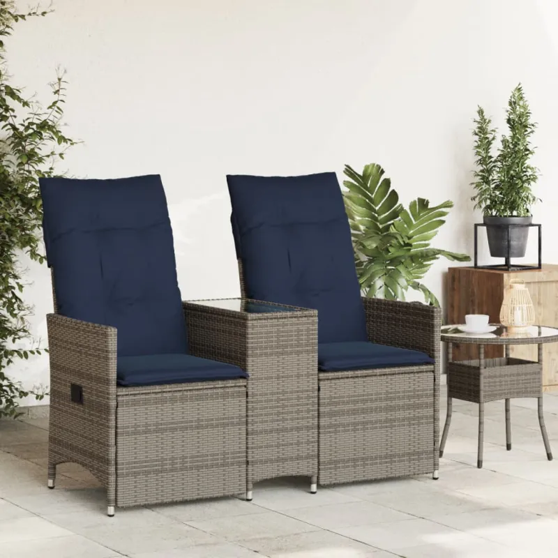 Atlošiama sodo sofa, 2 vietų, su staliuku, pilka, polirotangas